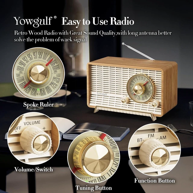 Alt view image 3 of 6 - AM FM Radio Classic Retro Wood Table Bluetooth Speaker Plug-in Wall