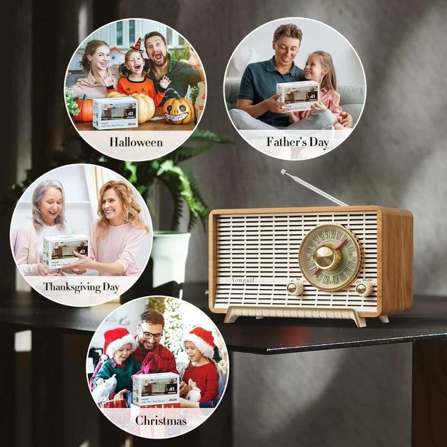 Alt view image 5 of 6 - AM FM Radio Classic Retro Wood Table Bluetooth Speaker Plug-in Wall