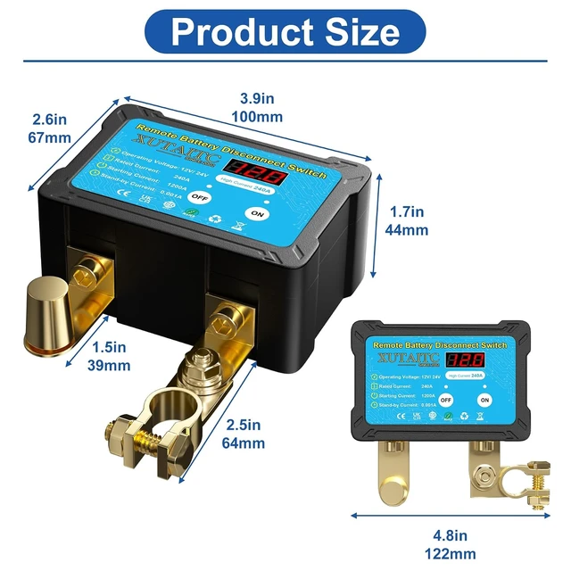 Alt view image 2 of 7 - Remote Battery Disconnect Switch 12V/24V 240A with LED Voltage Display