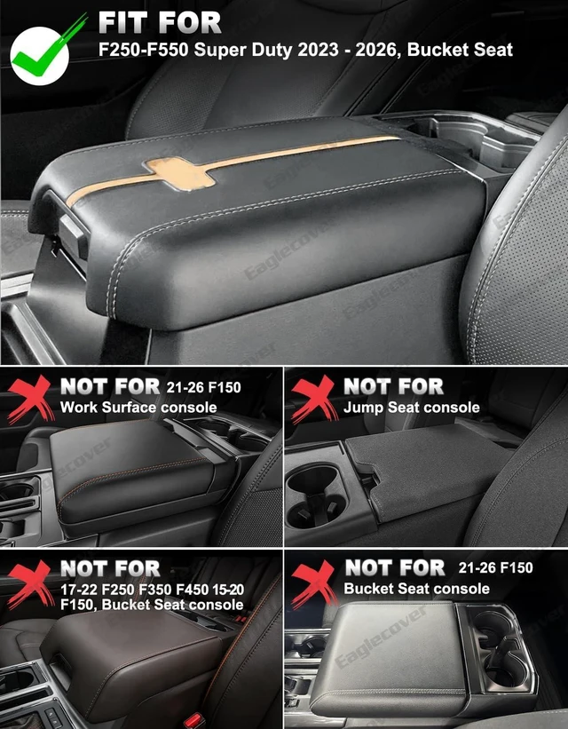Alt view image 2 of 7 - Center Console Cover for 2023 2024 2025 2026 F250 F350 F450 F550 Super Duty Accessories, Vinyl Leather Middle Armrest Cusion Protector, Bucket Seat Only, Anti-Scratch