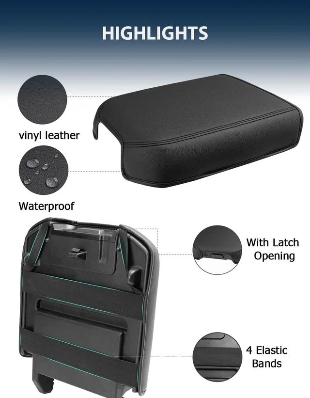 Alt view image 5 of 7 - Center Console Cover for 2023 2024 2025 2026 F250 F350 F450 F550 Super Duty Accessories, Vinyl Leather Middle Armrest Cusion Protector, Bucket Seat Only, Anti-Scratch