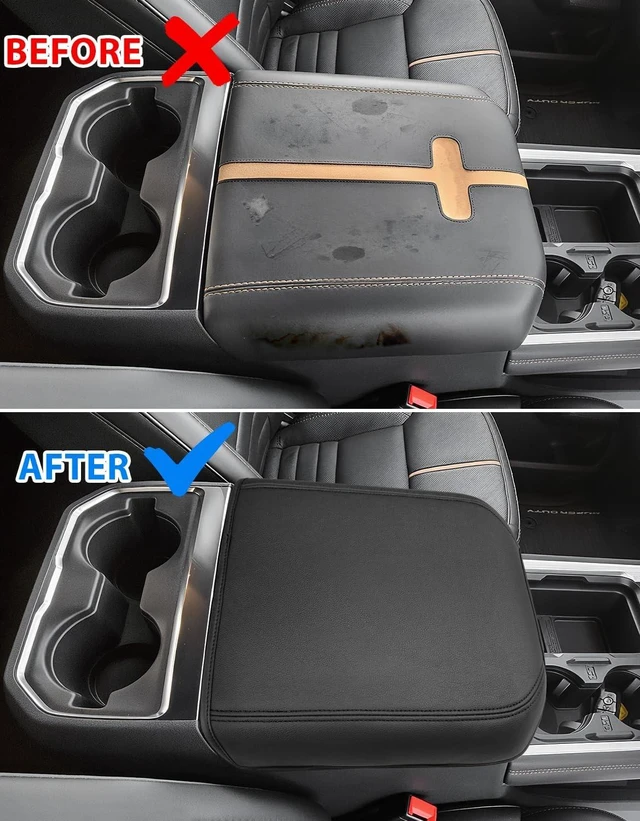 Alt view image 6 of 7 - Center Console Cover for 2023 2024 2025 2026 F250 F350 F450 F550 Super Duty Accessories, Vinyl Leather Middle Armrest Cusion Protector, Bucket Seat Only, Anti-Scratch