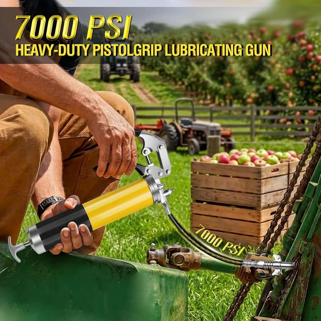 Alt view image 3 of 7 - Grease Gun Kit 7000 PSI 14oz with Dual Hoses and 90° Adapter