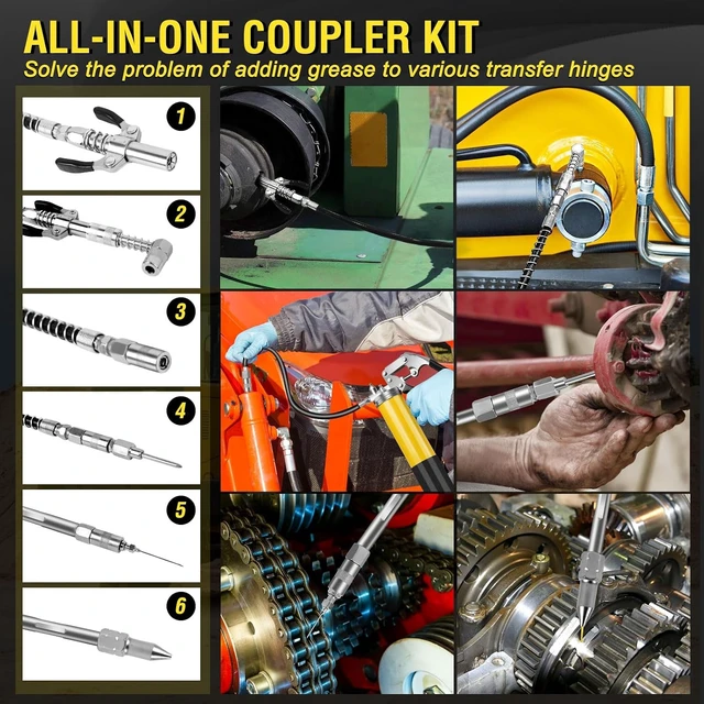 Alt view image 5 of 7 - Grease Gun Kit 7000 PSI 14oz with Dual Hoses and 90° Adapter