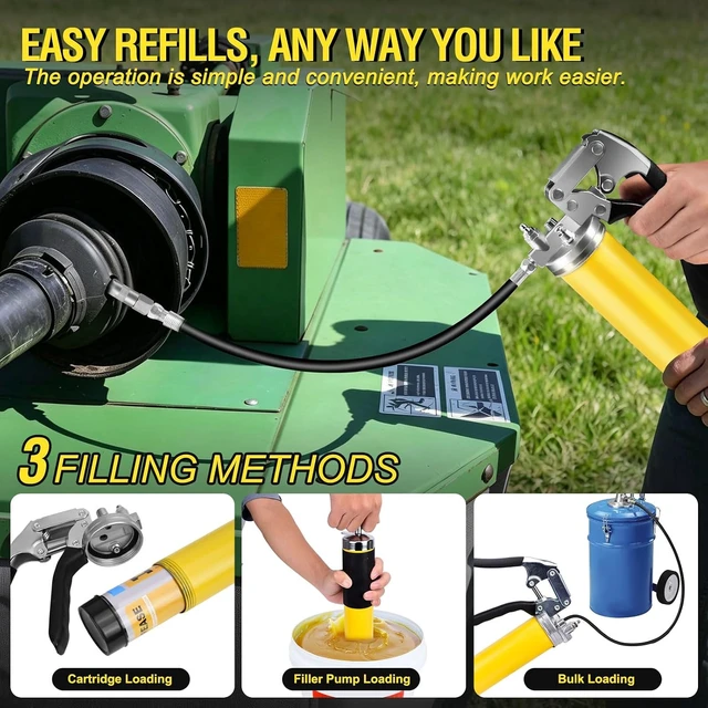 Alt view image 7 of 7 - Grease Gun Kit 7000 PSI 14oz with Dual Hoses and 90° Adapter