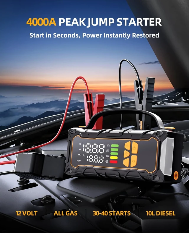 Alt view image 3 of 7 - Battery Jumper Starter Portable, Jump Starter with Air Compressor-4000A 12V (7.0L Gas/ 6.0L Diesel) with 160PSI Tire Inflator, 10000mAh Jump Box Car Battery Jump Starter, Jumper Cables, LED Light