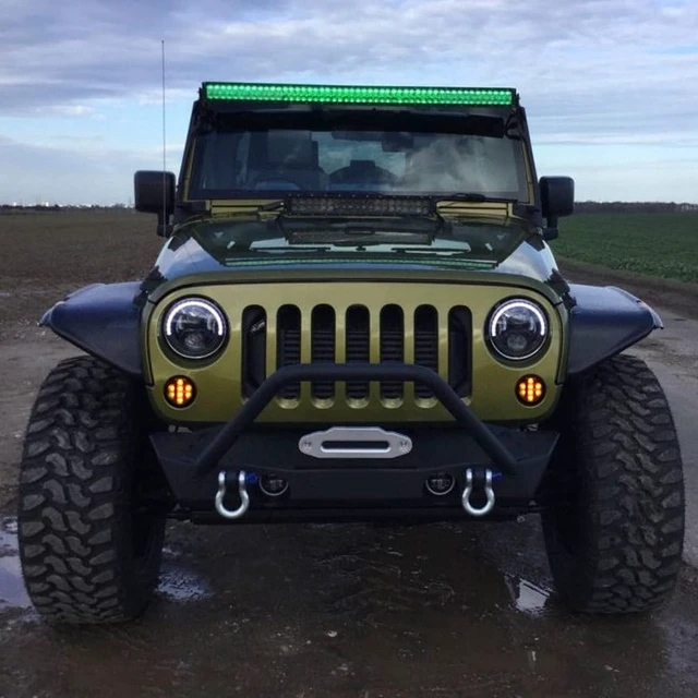 Alt view image 3 of 7 - for JK Front Turn Signal LED Lights Running Lamps Compatible with Wrangler JK JKU 2007-2018,White Vertical LED Bar as Daytime Running Lights,Amber Yellow LED as Turn Signal(Smoked Lens)