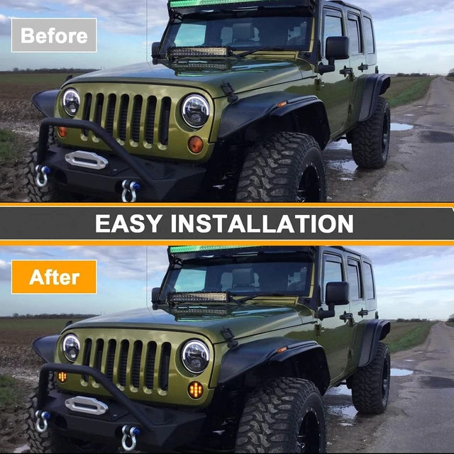 Alt view image 4 of 7 - for JK Front Turn Signal LED Lights Running Lamps Compatible with Wrangler JK JKU 2007-2018,White Vertical LED Bar as Daytime Running Lights,Amber Yellow LED as Turn Signal(Smoked Lens)