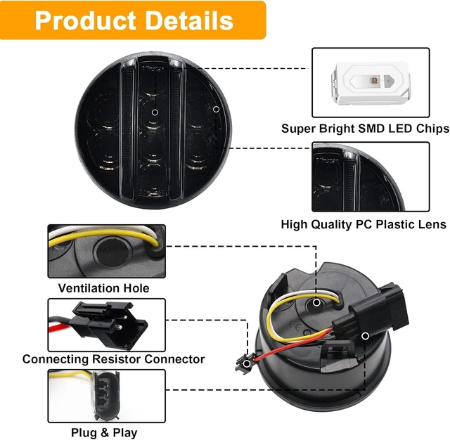 Alt view image 7 of 7 - for JK Front Turn Signal LED Lights Running Lamps Compatible with Wrangler JK JKU 2007-2018,White Vertical LED Bar as Daytime Running Lights,Amber Yellow LED as Turn Signal(Smoked Lens)
