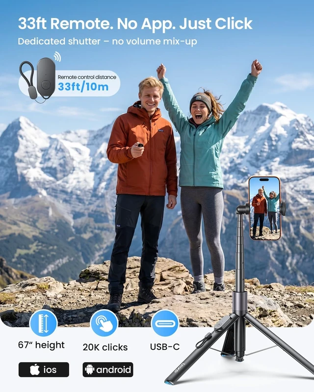 Alt view image 4 of 7 - 67'' Phone Tripod with Remote, 0.01s Auto-Open for Content Creator