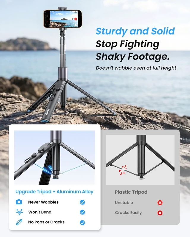 Alt view image 3 of 7 - 67'' Phone Tripod with Remote, 0.01s Auto-Open for Content Creator