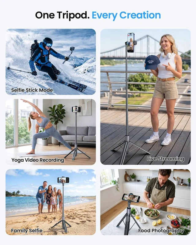 Alt view image 7 of 7 - 67'' Phone Tripod with Remote, 0.01s Auto-Open for Content Creator