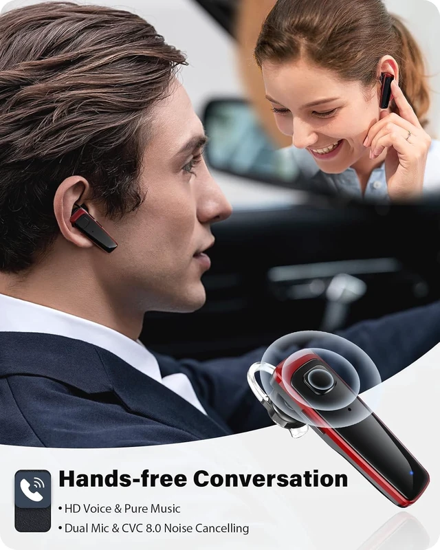 Alt view image 2 of 7 - Bluetooth Headset - V5.0 Wireless Handsfree Earpiece Built-in Dual Mic Noise Cancelling, 10 Days Standby 16Hrs HD Talktime Ultralight Ear Buds for iPhone Android Cellular Phone Laptop(Red)