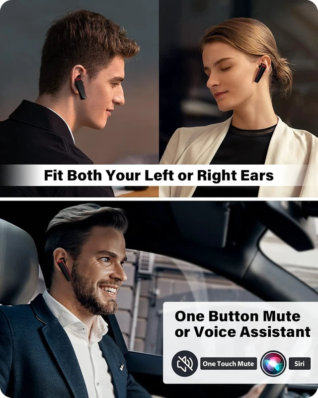 Alt view image 3 of 7 - Bluetooth Headset - V5.0 Wireless Handsfree Earpiece Built-in Dual Mic Noise Cancelling, 10 Days Standby 16Hrs HD Talktime Ultralight Ear Buds for iPhone Android Cellular Phone Laptop(Red)