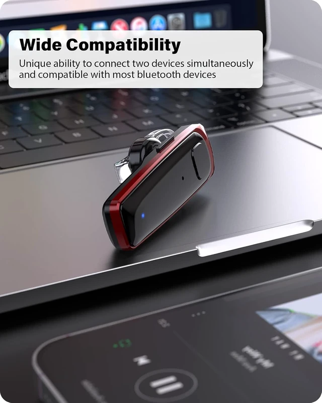 Alt view image 5 of 7 - Bluetooth Headset - V5.0 Wireless Handsfree Earpiece Built-in Dual Mic Noise Cancelling, 10 Days Standby 16Hrs HD Talktime Ultralight Ear Buds for iPhone Android Cellular Phone Laptop(Red)