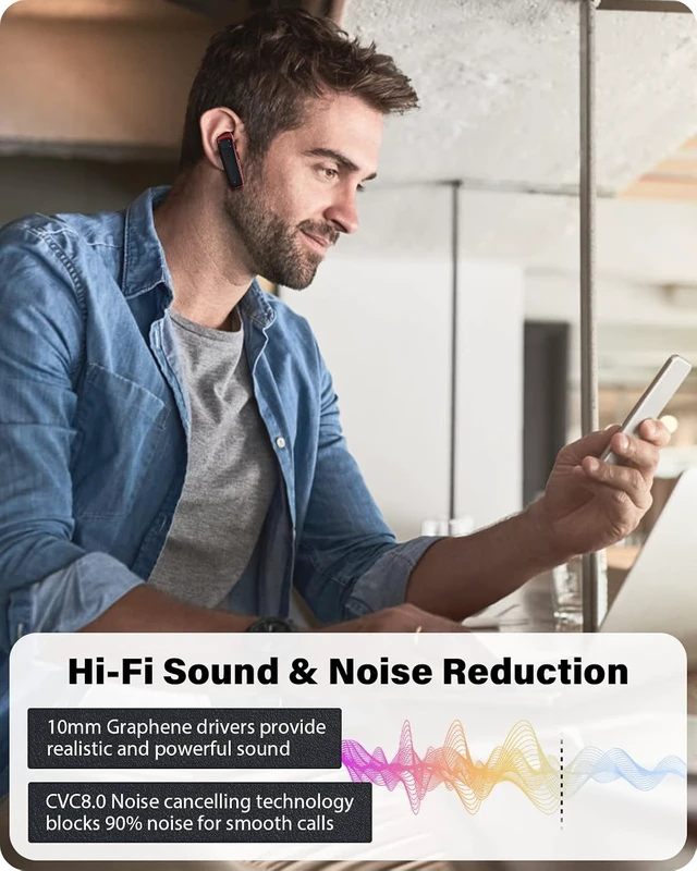 Alt view image 7 of 7 - Bluetooth Headset - V5.0 Wireless Handsfree Earpiece Built-in Dual Mic Noise Cancelling, 10 Days Standby 16Hrs HD Talktime Ultralight Ear Buds for iPhone Android Cellular Phone Laptop(Red)
