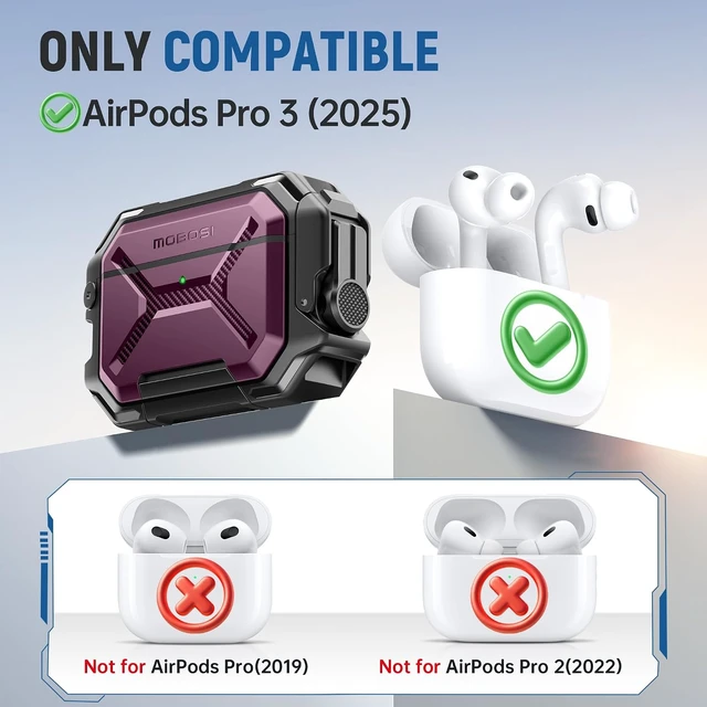 Alt view image 2 of 7 - for AirPods Pro 3 Case IP68 Waterproof, Burgundy