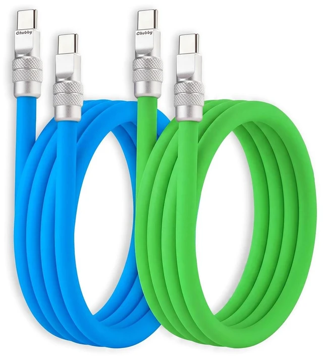 Main image of 240W Silicone USB C to C Cable, 2 Pack, Blue+Green, 3.3FT