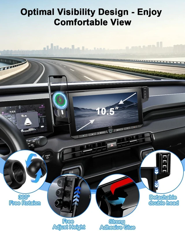 Alt view image 3 of 7 - Dual-End Car Phone Holder for Toyota RAV4 2026 Accessories 10.5-Inch Screen