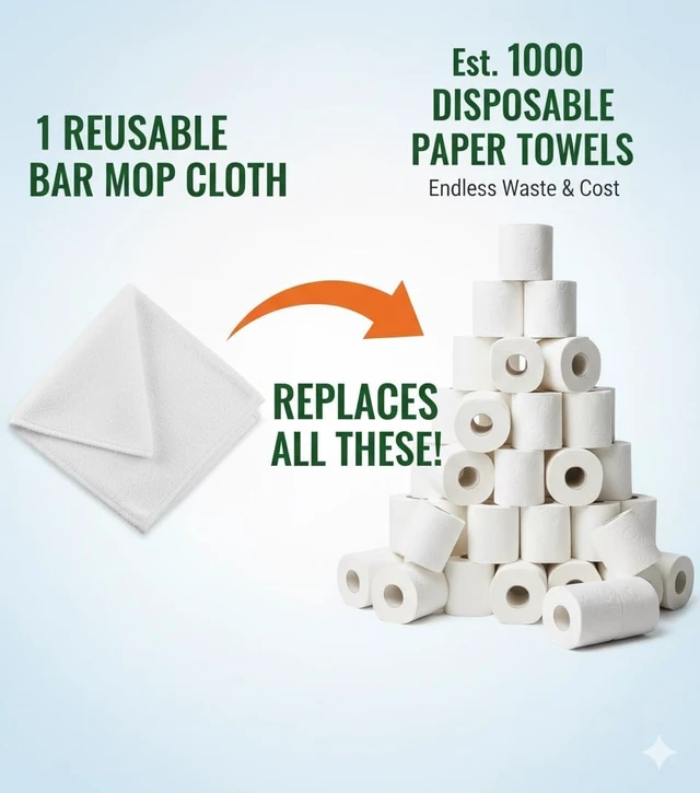 Alt view image 4 of 7 - Terry Bar Mop Towels (Pack of 60) Absorbent and Quick Drying Commercial-Grade Cotton Cleaning Towels, Cleaning Rags for Kitchen, Bar Reusable Shop Rags 14x17 White
