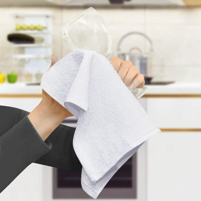 Alt view image 5 of 7 - Terry Bar Mop Towels (Pack of 60) Absorbent and Quick Drying Commercial-Grade Cotton Cleaning Towels, Cleaning Rags for Kitchen, Bar Reusable Shop Rags 14x17 White