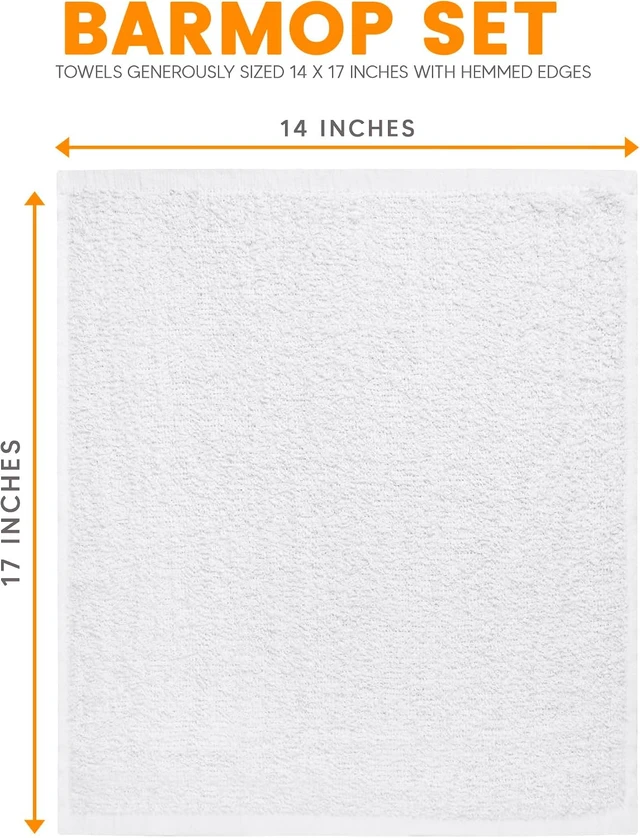 Alt view image 7 of 7 - Terry Bar Mop Towels (Pack of 60) Absorbent and Quick Drying Commercial-Grade Cotton Cleaning Towels, Cleaning Rags for Kitchen, Bar Reusable Shop Rags 14x17 White