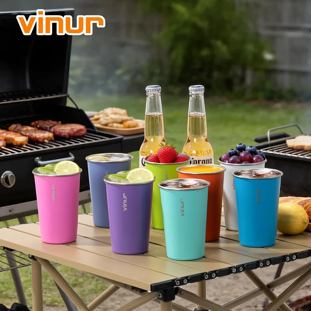 Alt view image 2 of 7 - Stainless Steel Cups-16 oz Colorful Stackable Metal Drinking Glasses 8 Pcs