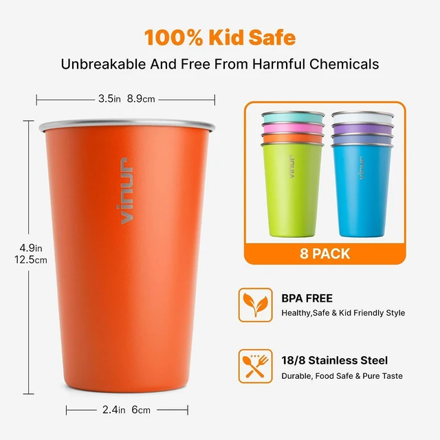 Alt view image 3 of 7 - Stainless Steel Cups-16 oz Colorful Stackable Metal Drinking Glasses 8 Pcs