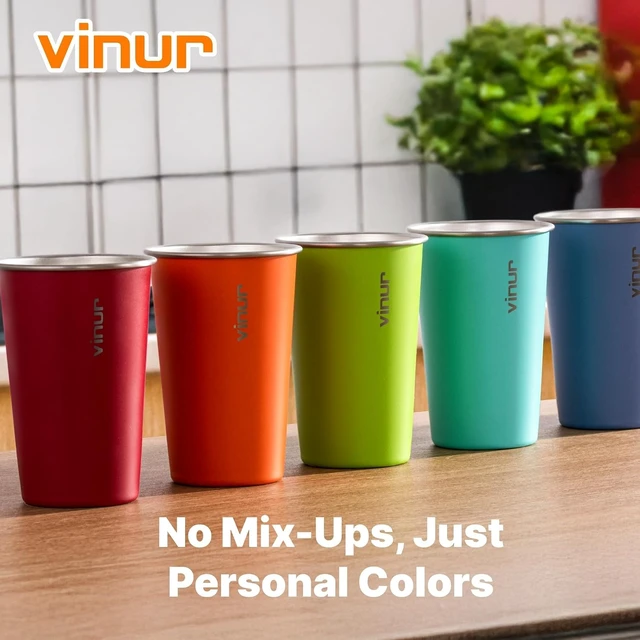 Alt view image 5 of 7 - Stainless Steel Cups-16 oz Colorful Stackable Metal Drinking Glasses 8 Pcs