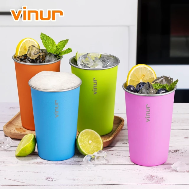 Alt view image 7 of 7 - Stainless Steel Cups-16 oz Colorful Stackable Metal Drinking Glasses 8 Pcs
