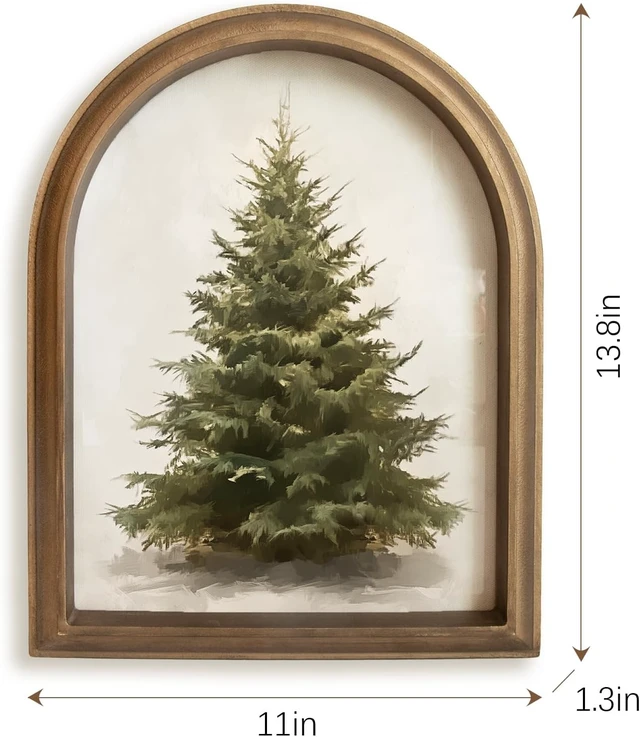 Alt view image 2 of 6 - Christmas Decorations - 11" x 13.8" Christmas Tree Framed Wall Art Picture Painting Artwork - Indoor Vintage Rustic Unique Xmas Gifts Presents Decor For Table Wall Farmhouse Mantel Home Office