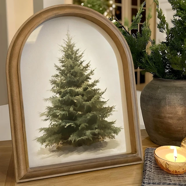 Alt view image 5 of 6 - Christmas Decorations - 11" x 13.8" Christmas Tree Framed Wall Art Picture Painting Artwork - Indoor Vintage Rustic Unique Xmas Gifts Presents Decor For Table Wall Farmhouse Mantel Home Office