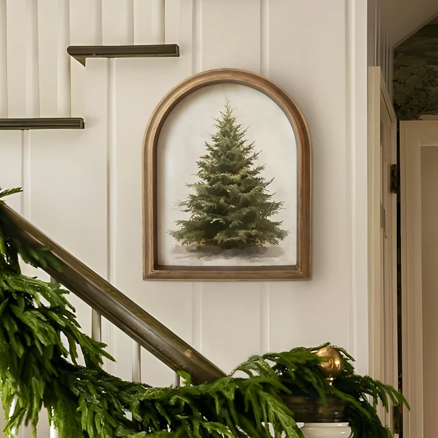 Alt view image 6 of 6 - Christmas Decorations - 11" x 13.8" Christmas Tree Framed Wall Art Picture Painting Artwork - Indoor Vintage Rustic Unique Xmas Gifts Presents Decor For Table Wall Farmhouse Mantel Home Office