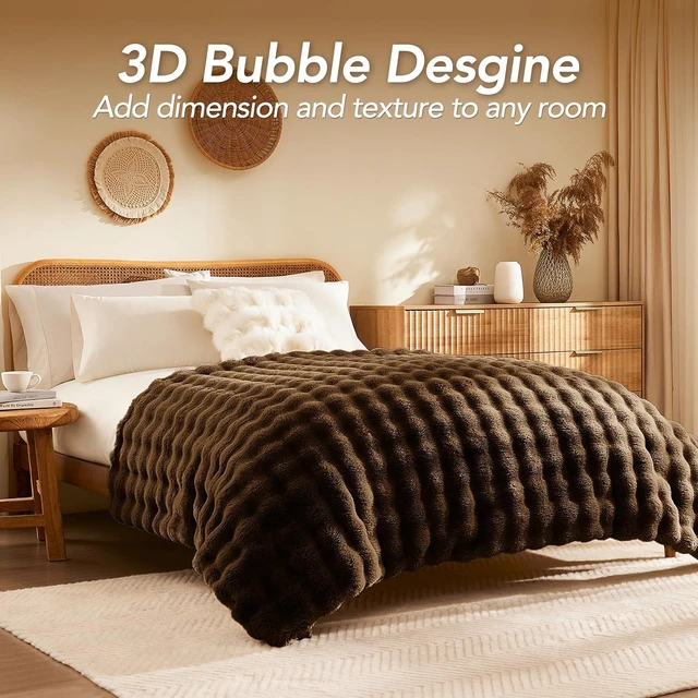 Alt view image 2 of 7 - Faux Rabbit Fur Throw Blanket for Couch, 50'' x 60'', Cocoa Brown