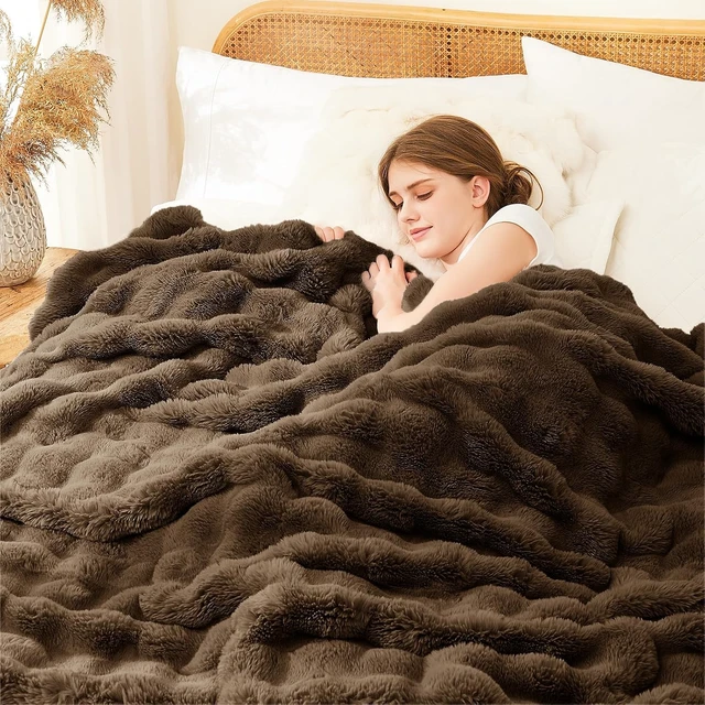 Alt view image 3 of 7 - Faux Rabbit Fur Throw Blanket for Couch, 50'' x 60'', Cocoa Brown