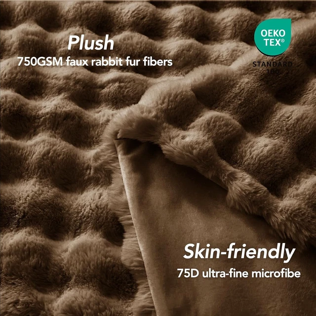 Alt view image 5 of 7 - Faux Rabbit Fur Throw Blanket for Couch, 50'' x 60'', Cocoa Brown