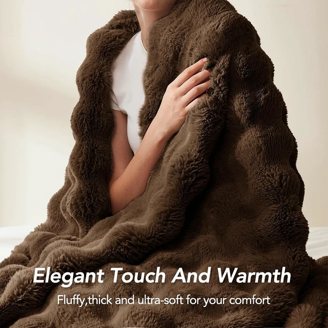 Alt view image 6 of 7 - Faux Rabbit Fur Throw Blanket for Couch, 50'' x 60'', Cocoa Brown