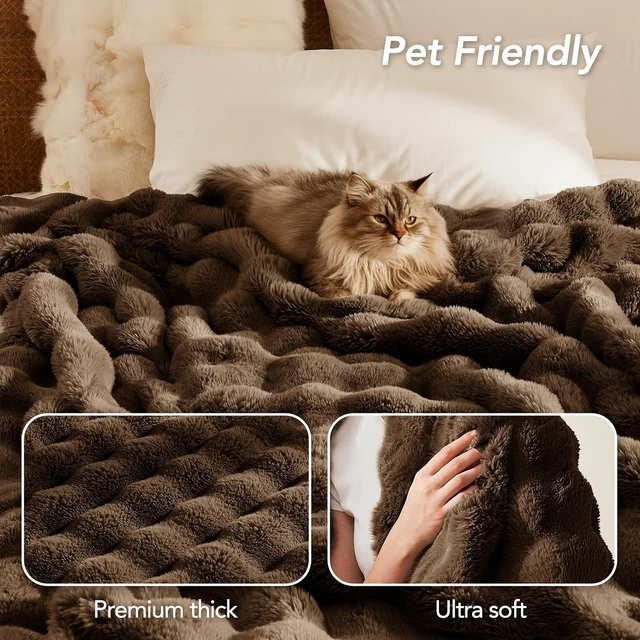 Alt view image 7 of 7 - Faux Rabbit Fur Throw Blanket for Couch, 50'' x 60'', Cocoa Brown