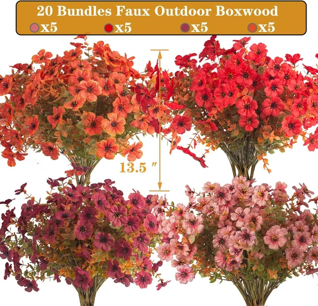 Alt view image 2 of 7 - 20 Bundles UV Resistant Artificial Fall Flowers - Fake Autumn Plants for Autumn Indoor Outdoor Garden Patio Fireplace Window Box Kitchen Home Decor (Fall Orange Mix)