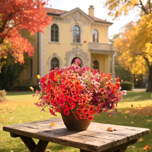 Alt view image 4 of 7 - 20 Bundles UV Resistant Artificial Fall Flowers - Fake Autumn Plants for Autumn Indoor Outdoor Garden Patio Fireplace Window Box Kitchen Home Decor (Fall Orange Mix)