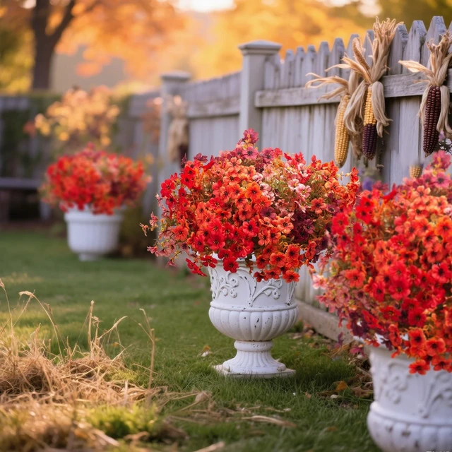Alt view image 6 of 7 - 20 Bundles UV Resistant Artificial Fall Flowers - Fake Autumn Plants for Autumn Indoor Outdoor Garden Patio Fireplace Window Box Kitchen Home Decor (Fall Orange Mix)