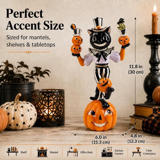 Alt view image 2 of 7 - Cat Pumpkin Figurines, Black White Cute Halloween Table Home Decor