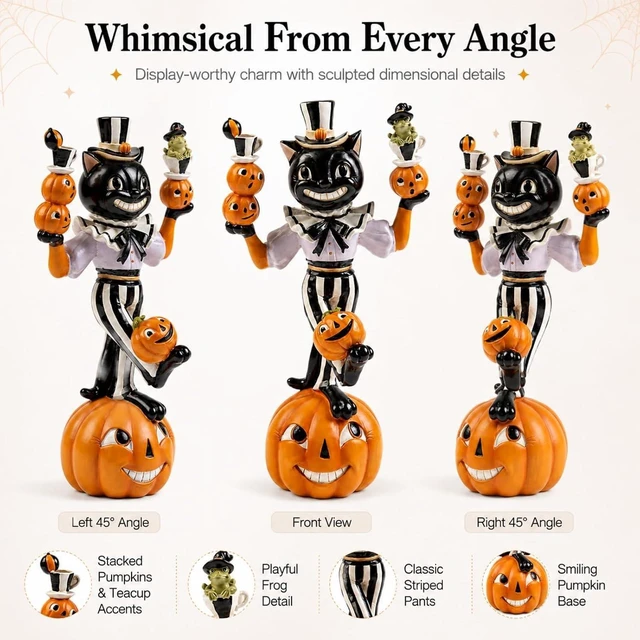 Alt view image 4 of 7 - Cat Pumpkin Figurines, Black White Cute Halloween Table Home Decor