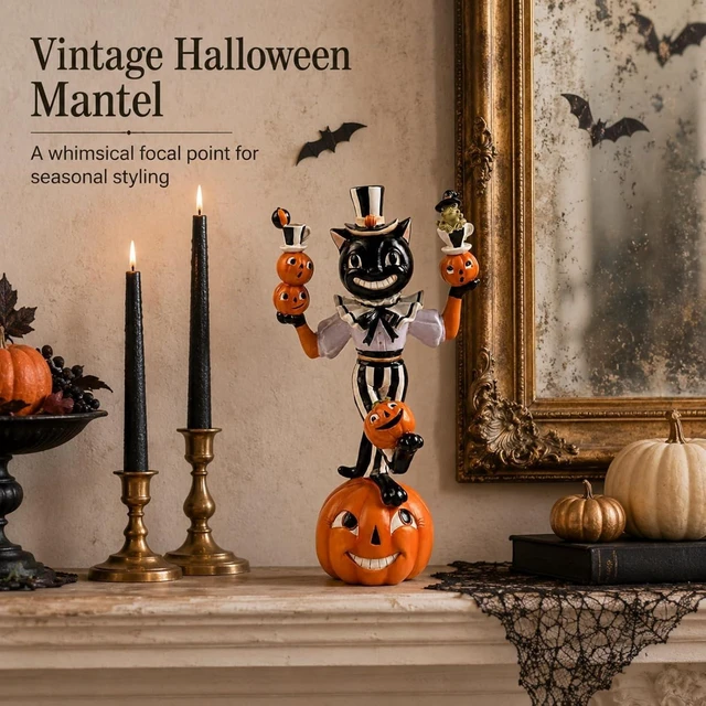 Alt view image 5 of 7 - Cat Pumpkin Figurines, Black White Cute Halloween Table Home Decor