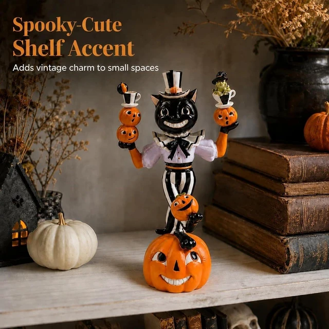 Alt view image 6 of 7 - Cat Pumpkin Figurines, Black White Cute Halloween Table Home Decor