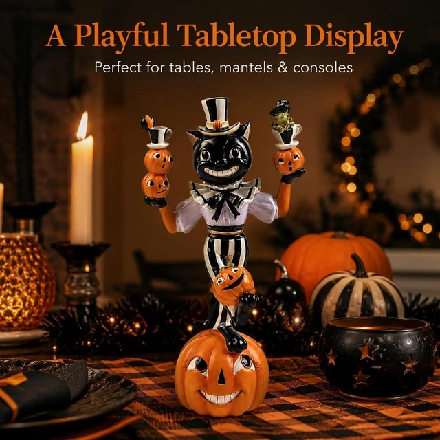 Alt view image 7 of 7 - Cat Pumpkin Figurines, Black White Cute Halloween Table Home Decor