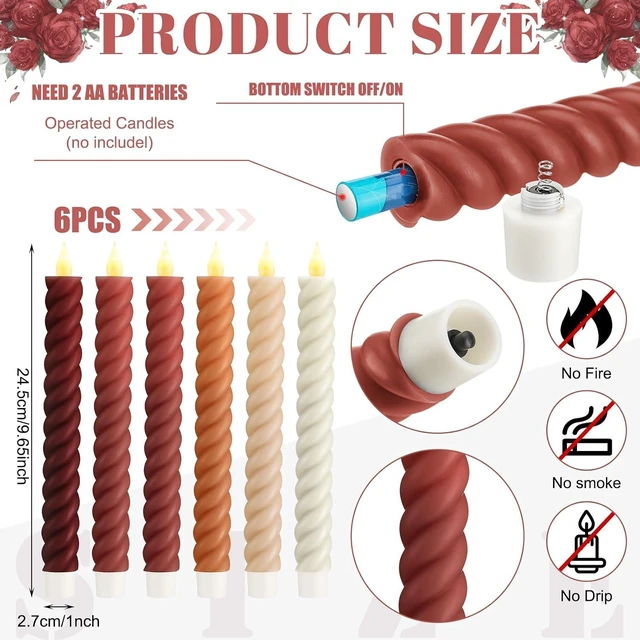 Alt view image 2 of 7 - 6 Pcs Fall Flameless Taper Candles, 9.65 Inch Led, Mixcolor