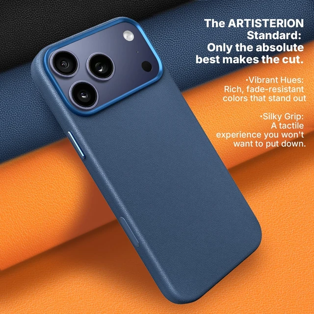 Alt view image 2 of 7 - Heritage Series Premium Leather Case, MagSafe Compatible with Capacitive Camera Control Button, Full Metal Buttons & Camera Frame Blue
