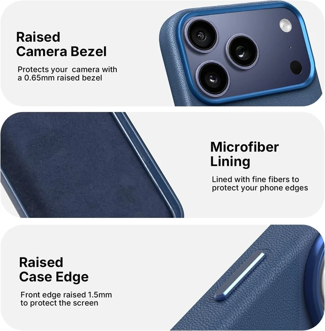 Alt view image 5 of 7 - Heritage Series Premium Leather Case, MagSafe Compatible with Capacitive Camera Control Button, Full Metal Buttons & Camera Frame Blue