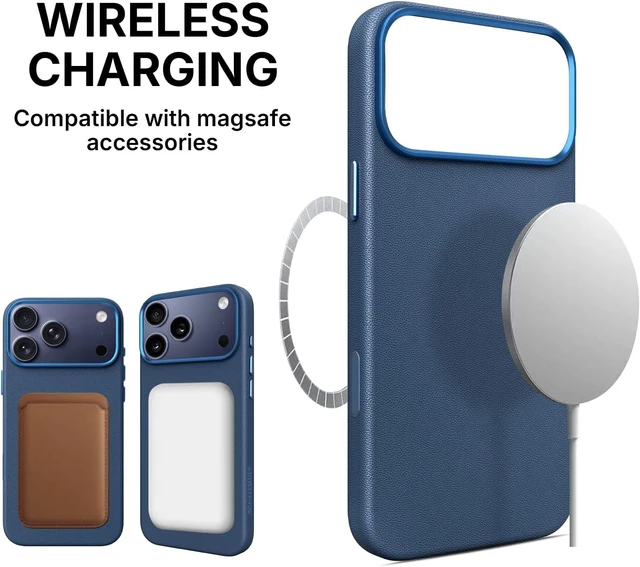 Alt view image 6 of 7 - Heritage Series Premium Leather Case, MagSafe Compatible with Capacitive Camera Control Button, Full Metal Buttons & Camera Frame Blue